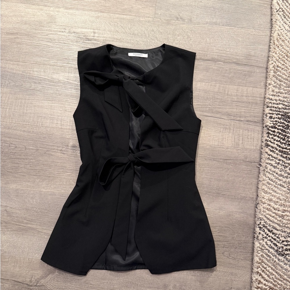 Peppermayo Black Sleeveless Blouse with Bow Detail